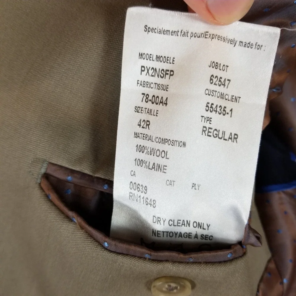 Hammer Made Blazer Mens 42R Taupe Wool 2-Button Suit Jacket PX2NSFP